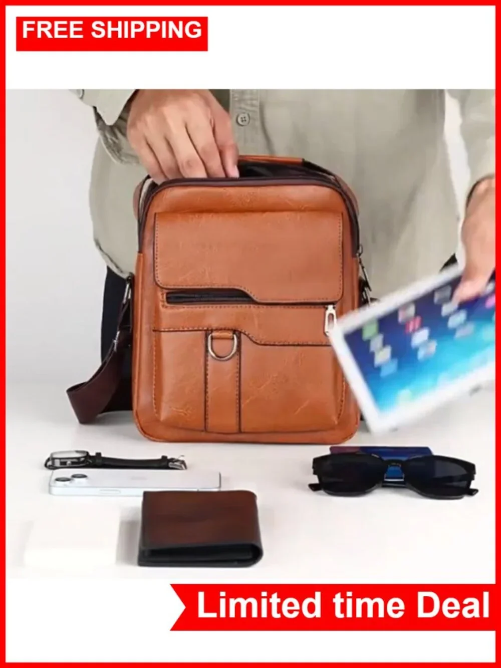 Men's PU Leather Messenger Bag Crossbody Shoulder Bag Business Travel Satchel